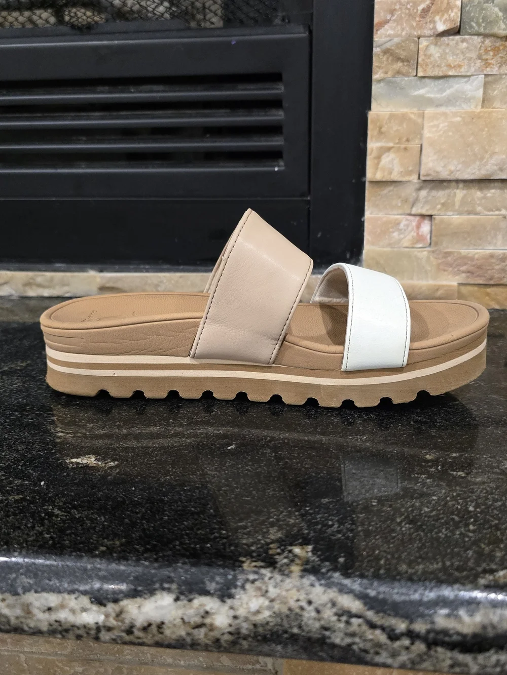 Reef Two-Band Slide Sandal in Beige and White
